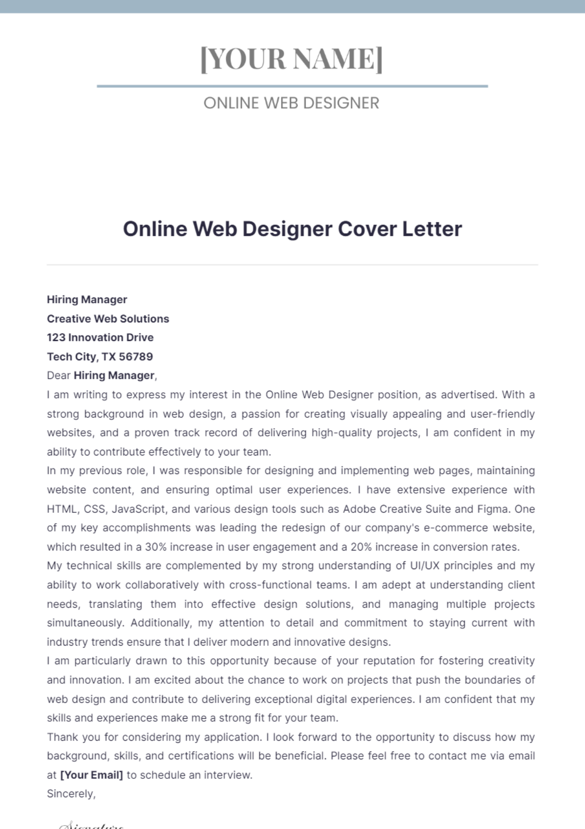 Online Web Designer Cover Letter - Edit Online & Download