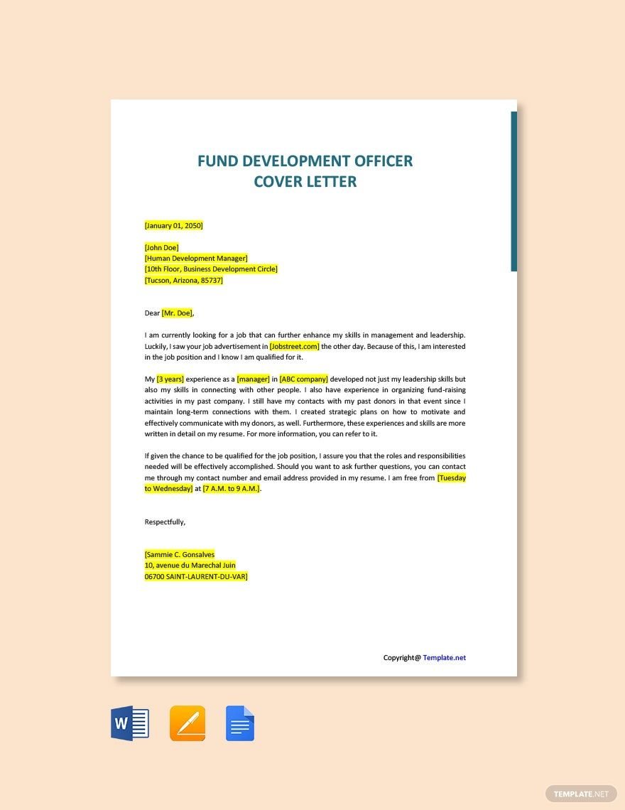 Fund Development Officer Cover Letter