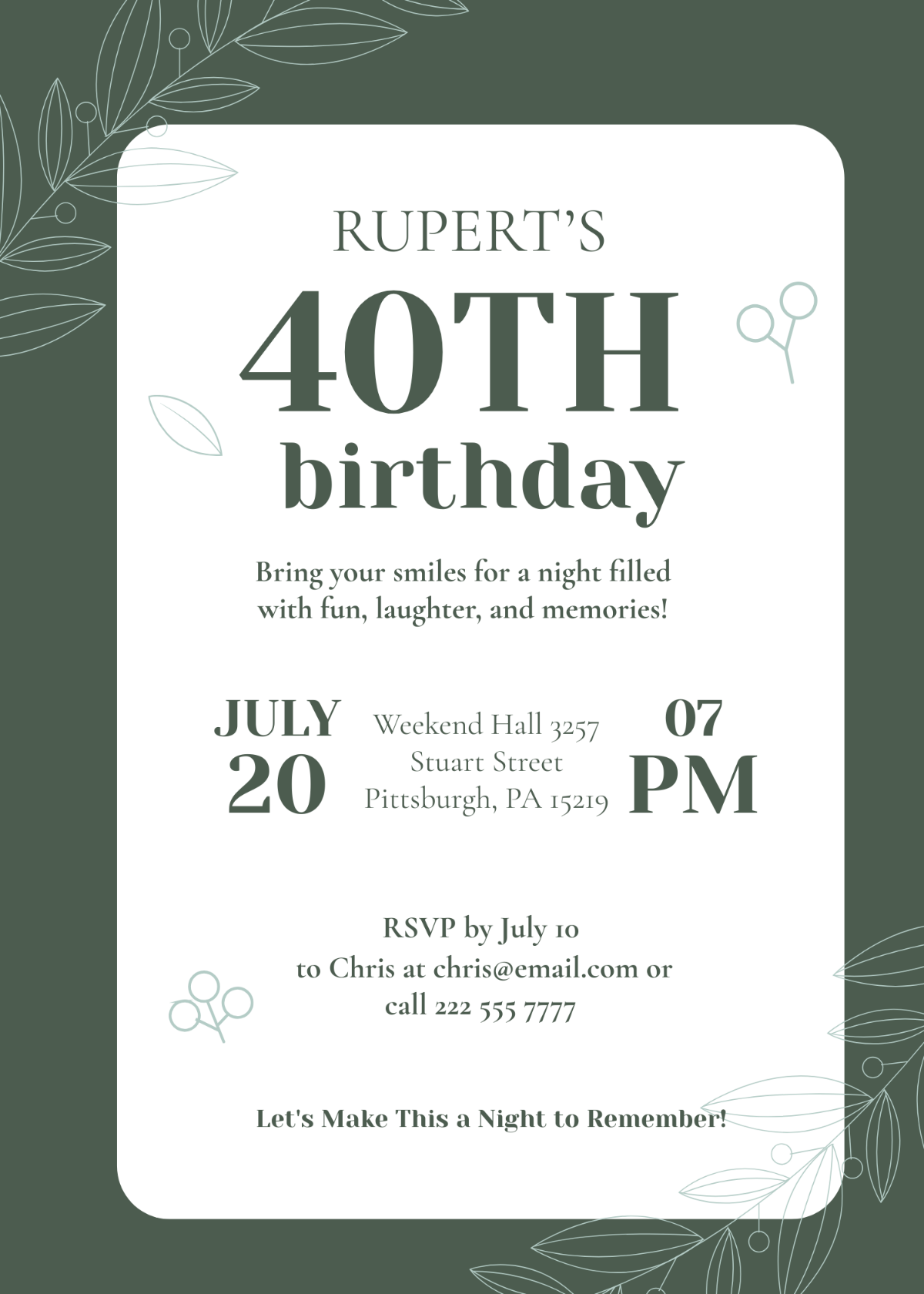 Happy 40th Birthday Invitation