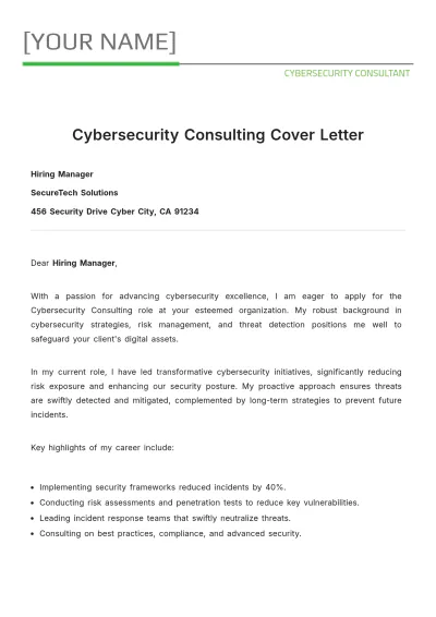 Free Cybersecurity Consulting Cover Letter to Edit Online