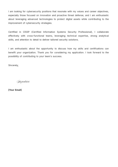 Free Cybersecurity Consulting Cover Letter to Edit Online