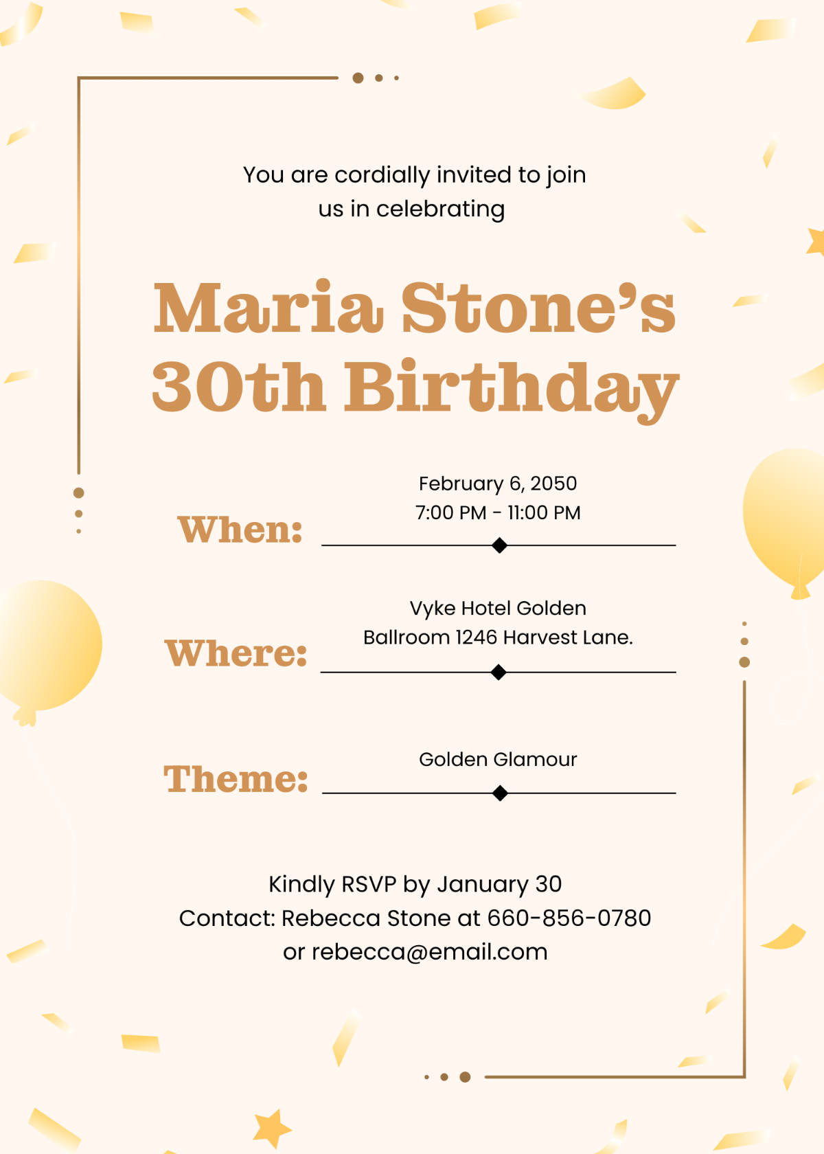 Golden 30th Birthday Invitation