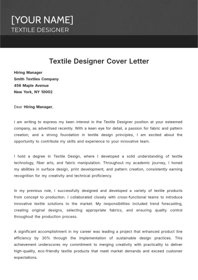 Free Textile Designer Cover Letter to Edit Online