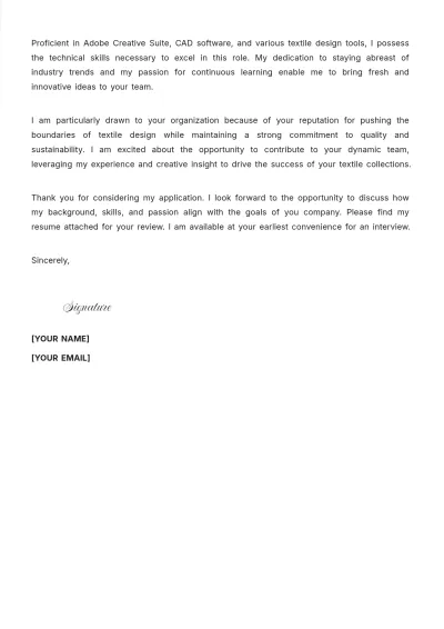 Free Textile Designer Cover Letter to Edit Online