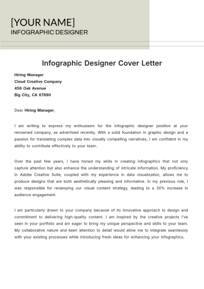 Free Infographic Designer Cover Letter to Edit Online