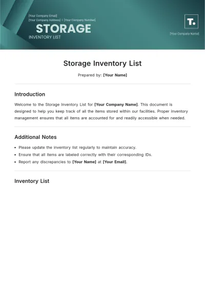 Free Storage Inventory List Template to Edit Online