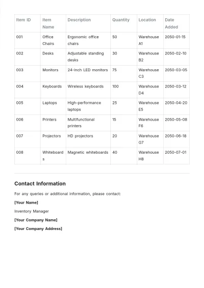 Free Storage Inventory List Template to Edit Online