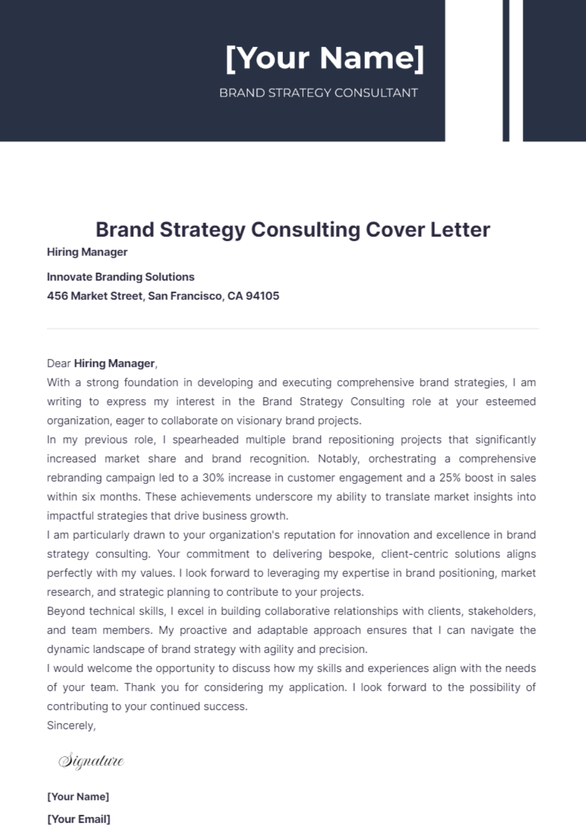 Brand Strategy Consulting Cover Letter - Edit Online & Download