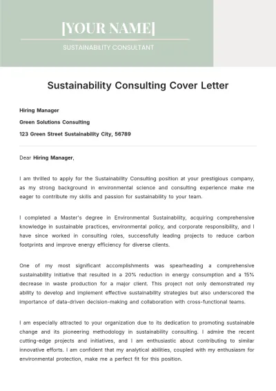 Free Sustainability Consulting Cover Letter to Edit Online