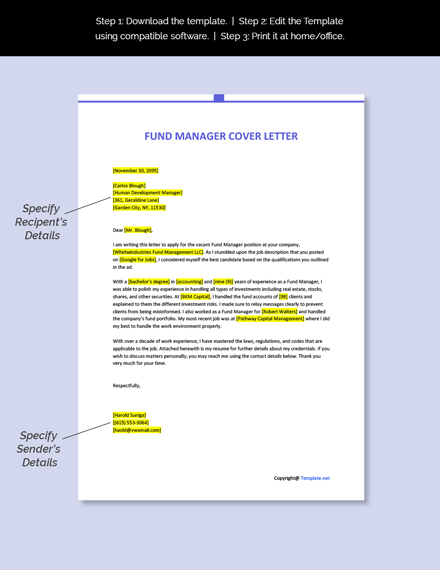 Fund Manager Cover Letter Template