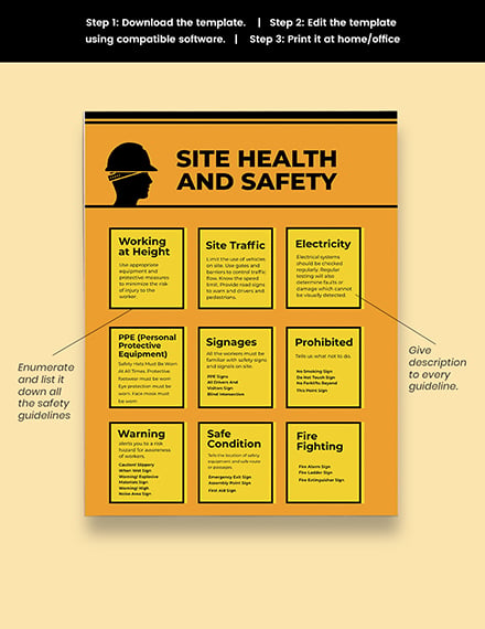 Construction Site Health and Safety Poster Template - PSD, AI, ID, Word ...