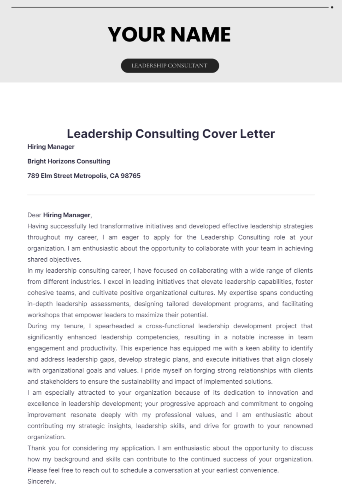 Free Leadership Consulting Cover Letter Template To Edit Online Free Leadership Consulting Cover Letter Template To Edit Online
