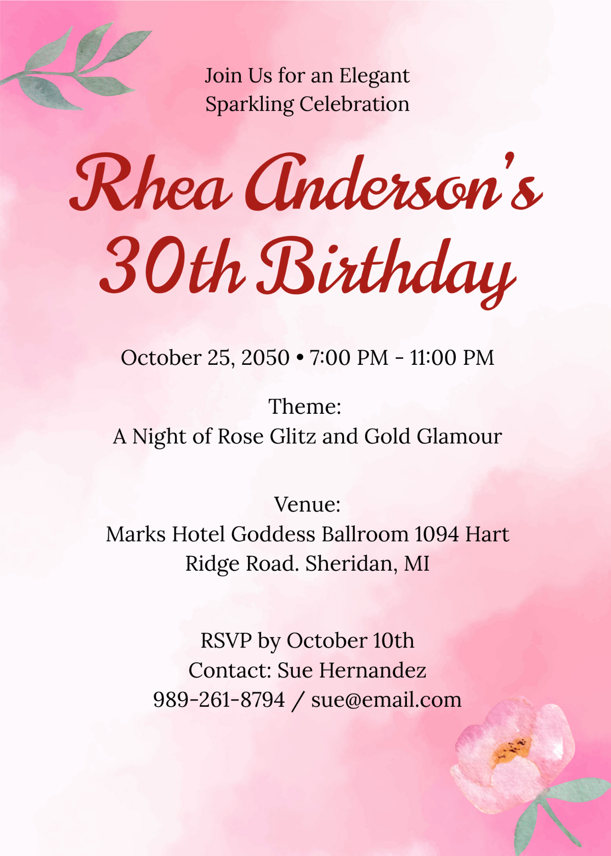 Rose Gold 30th Birthday Invitation
