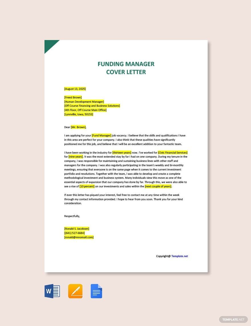 Funding Manager Cover Letter