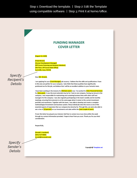 Funding Manager Cover Letter Template Google Docs Word Template