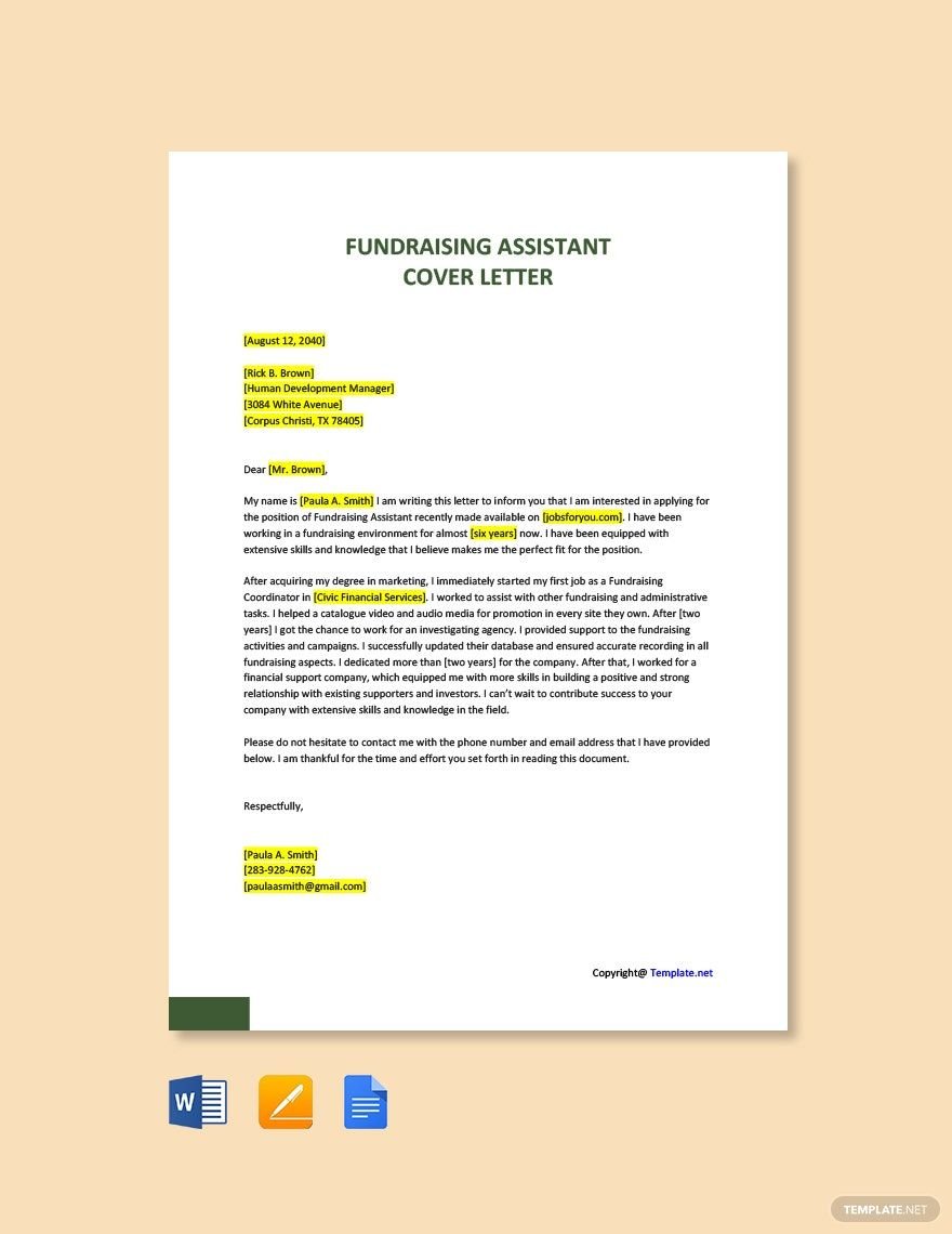 Fundraising Assistant Cover Letter