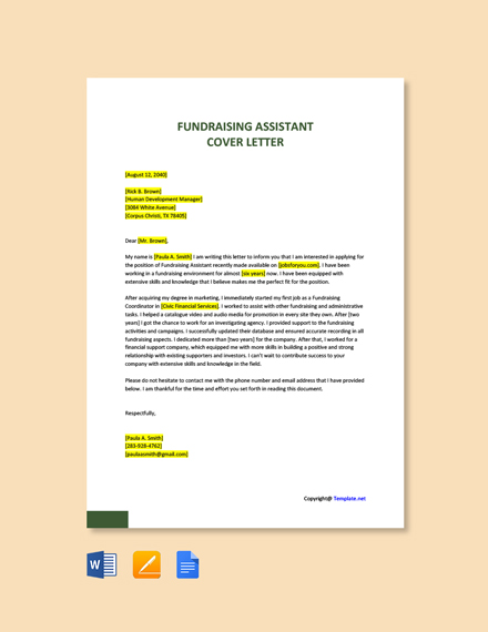 Free Fundraising Assistant Cover Letter Word Google Doc