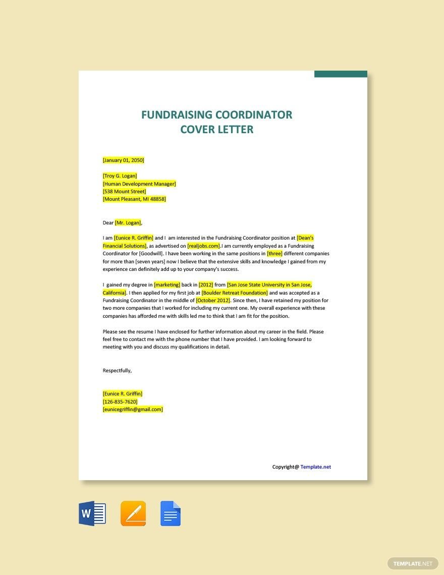 Fundraising Coordinator Cover Letter Template
