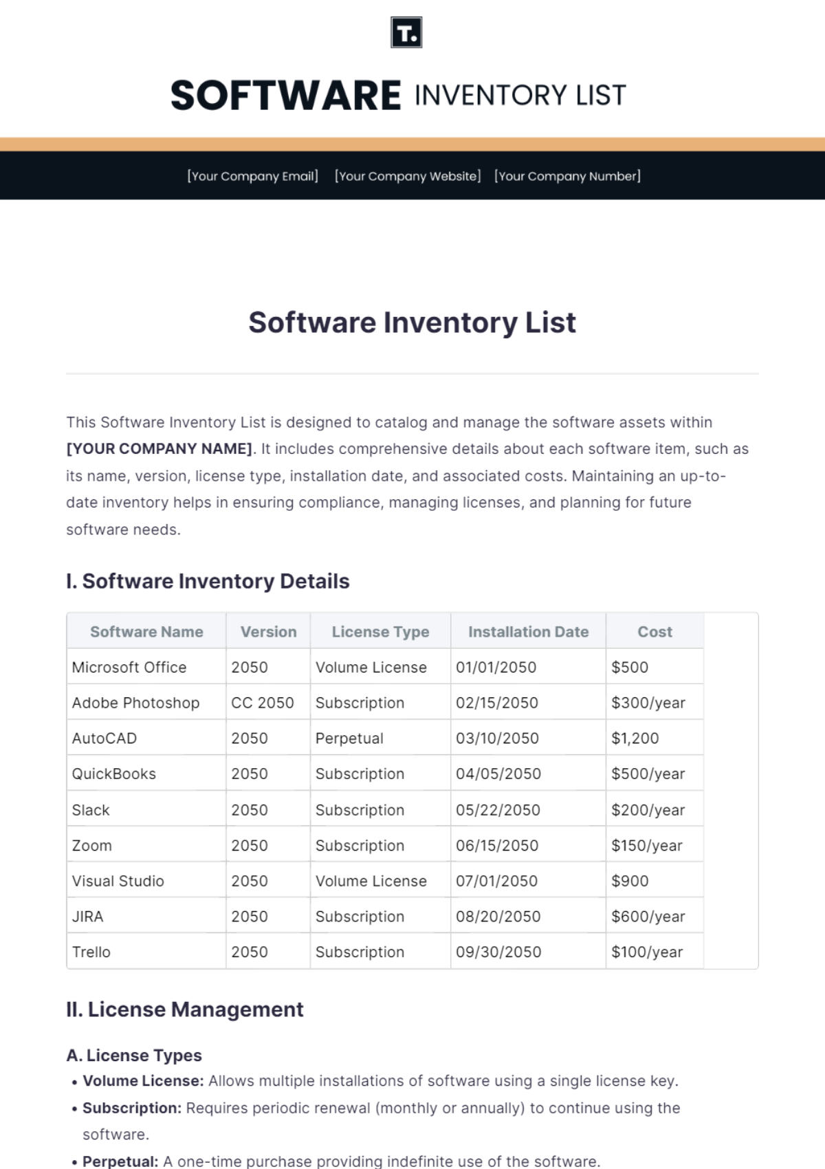 Software Inventory List Template - Edit Online & Download