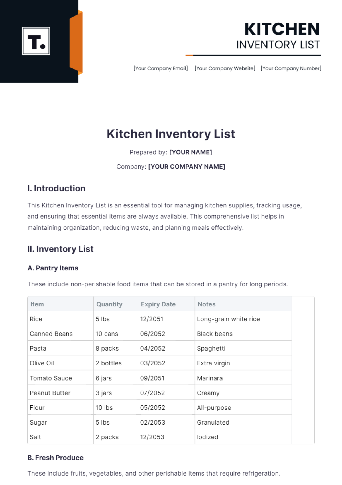 Kitchen Inventory List Template - Edit Online & Download