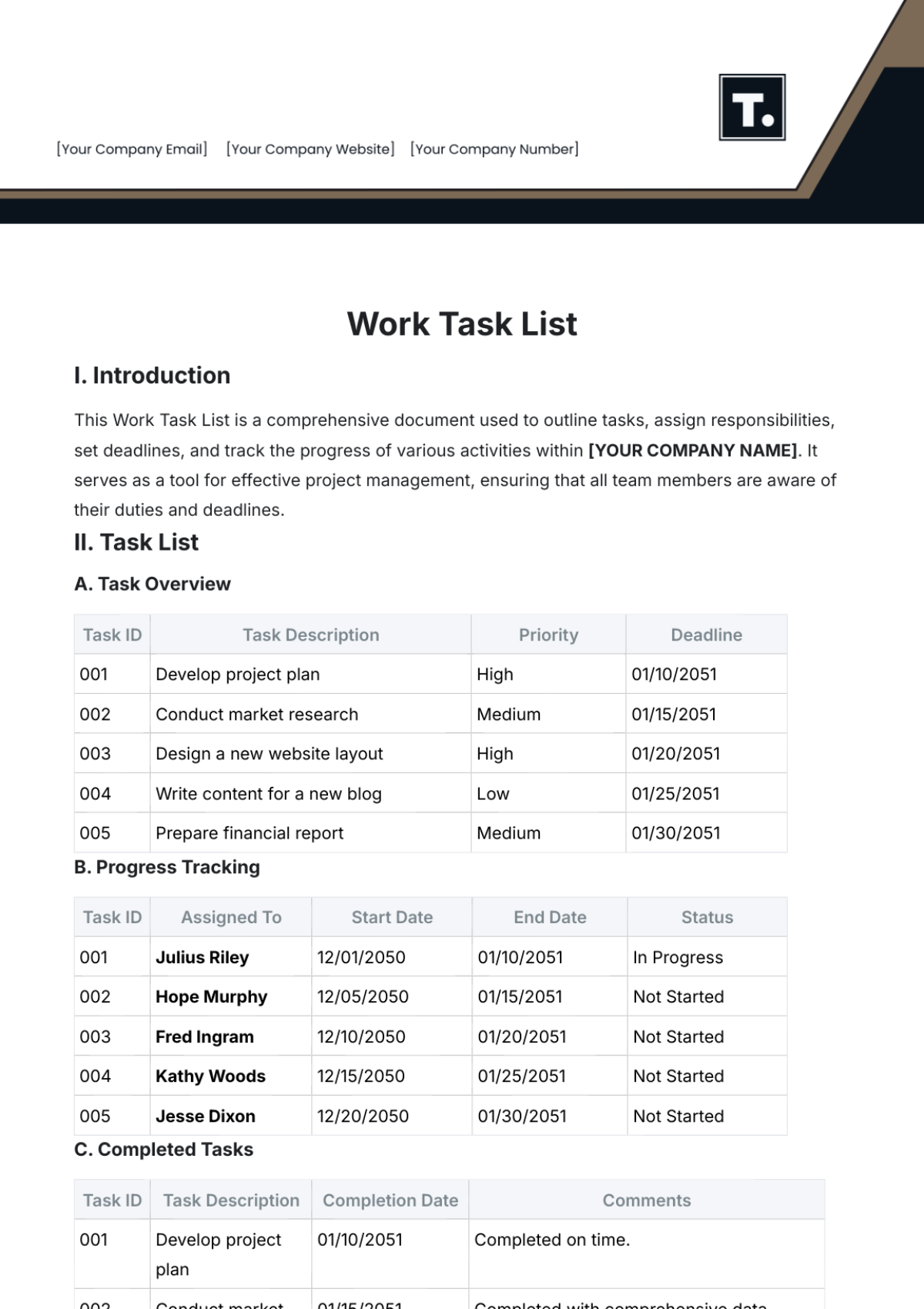 Work Task List Template - Edit Online & Download