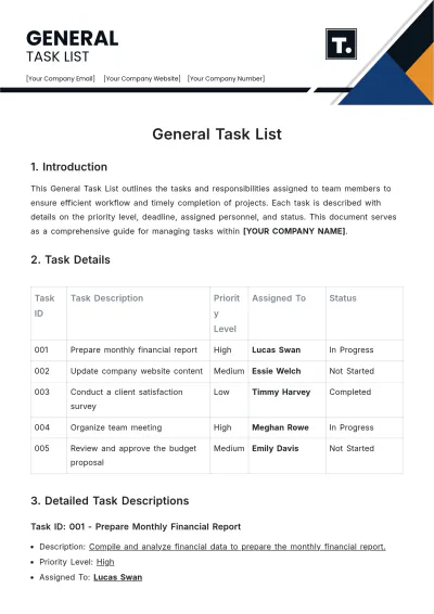 Free General Task List Template to Edit Online