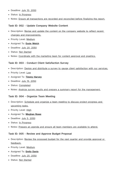Free General Task List Template to Edit Online