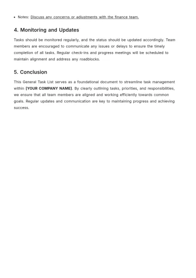 Free General Task List Template to Edit Online