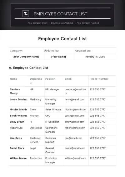 Free Employee Contact List Template to Edit Online
