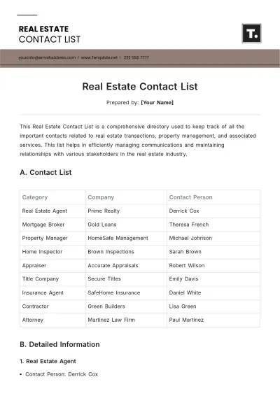 Free Real Estate Contact List Template to Edit Online
