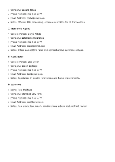 Free Real Estate Contact List Template to Edit Online