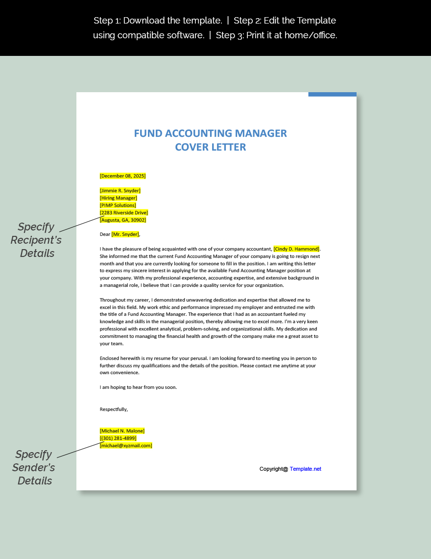 Fund Accounting Manager Cover Letter Template