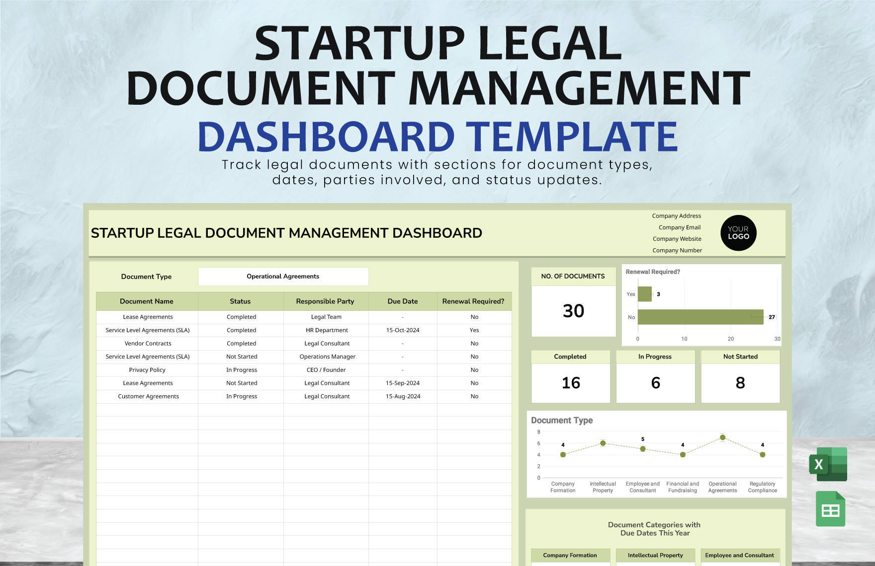 Startup Legal Document Management Dashboard Template