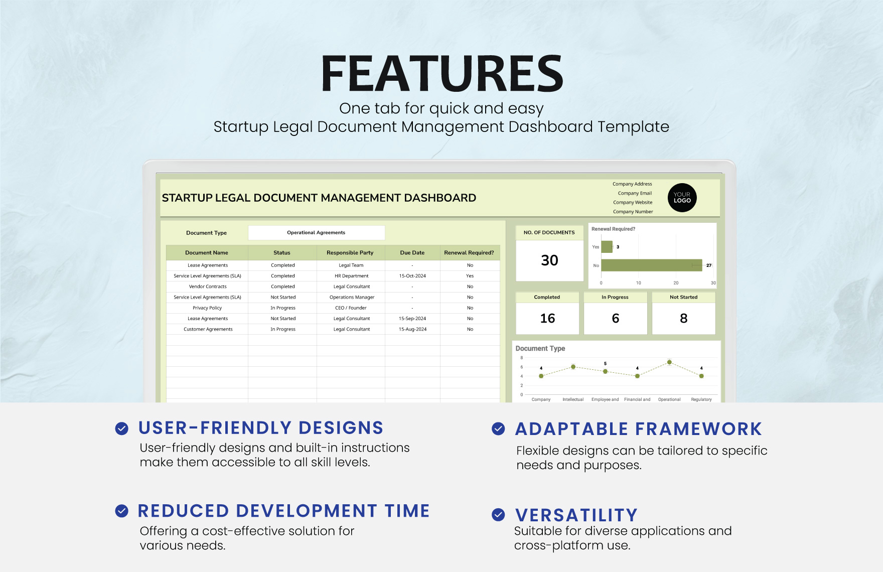Startup Legal Document Management Dashboard Template