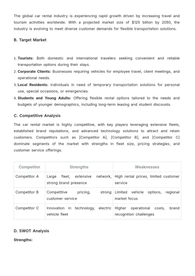 Free Car Rental Project Strategy Template to Edit Online