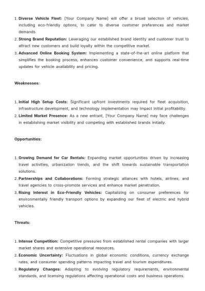 Free Car Rental Project Strategy Template to Edit Online