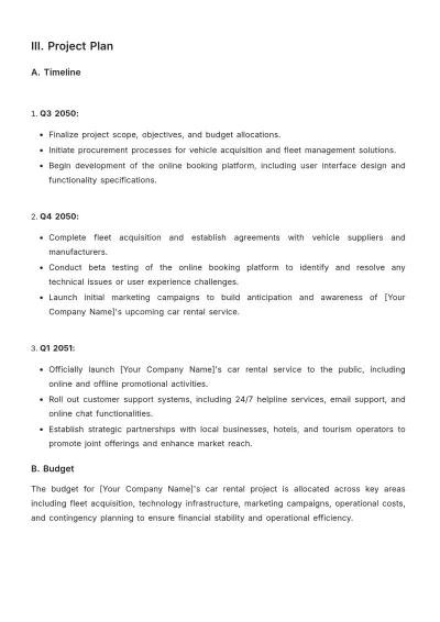 Free Car Rental Project Strategy Template to Edit Online