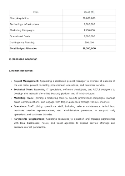 Free Car Rental Project Strategy Template to Edit Online