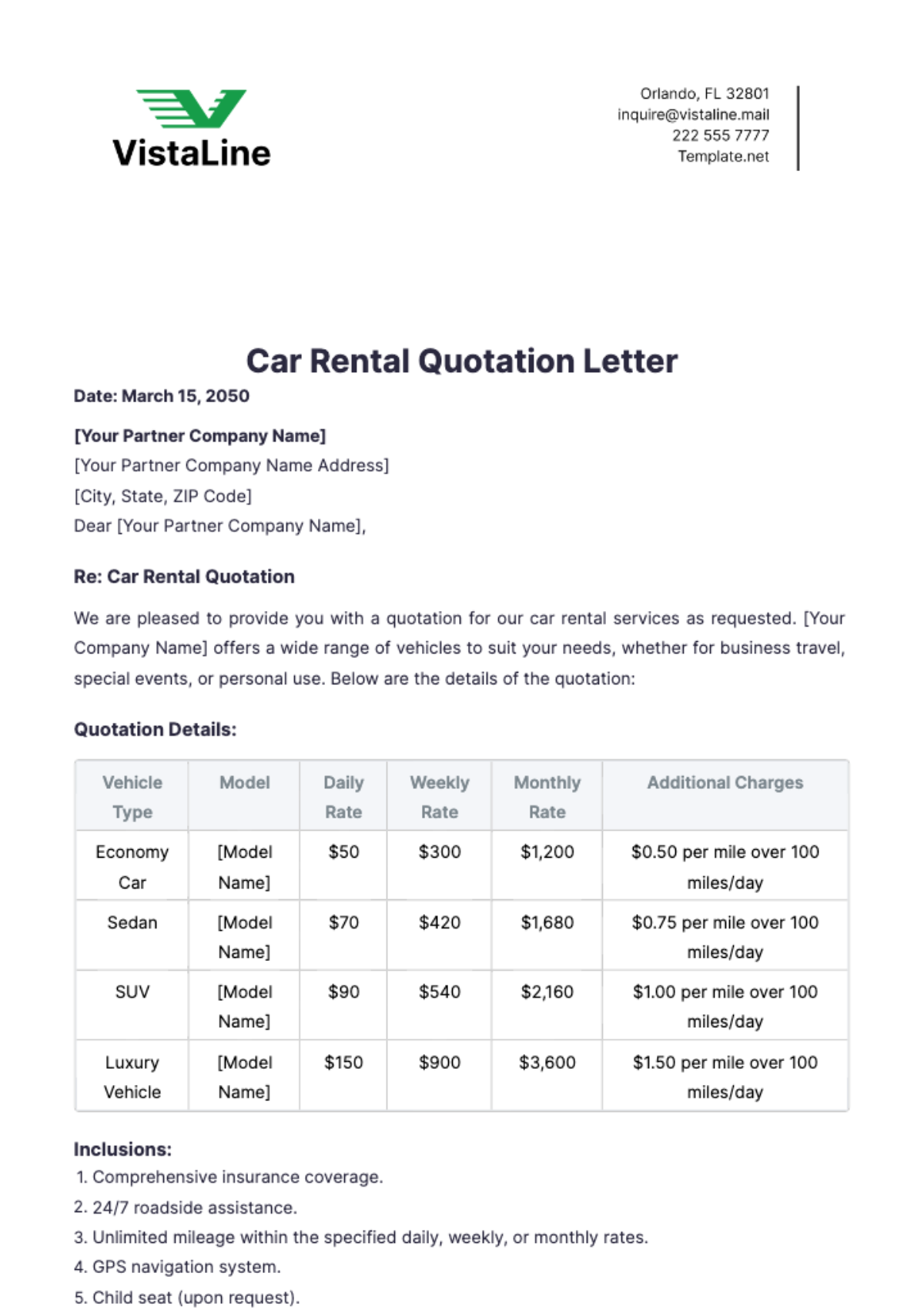 Car Rental Quotation Letter Template - Edit Online & Download