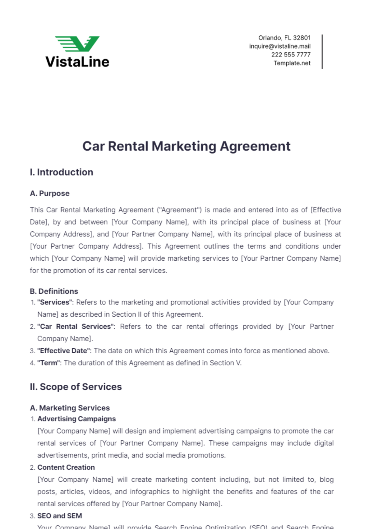 Car Rental Marketing Agreement Template - Edit Online & Download