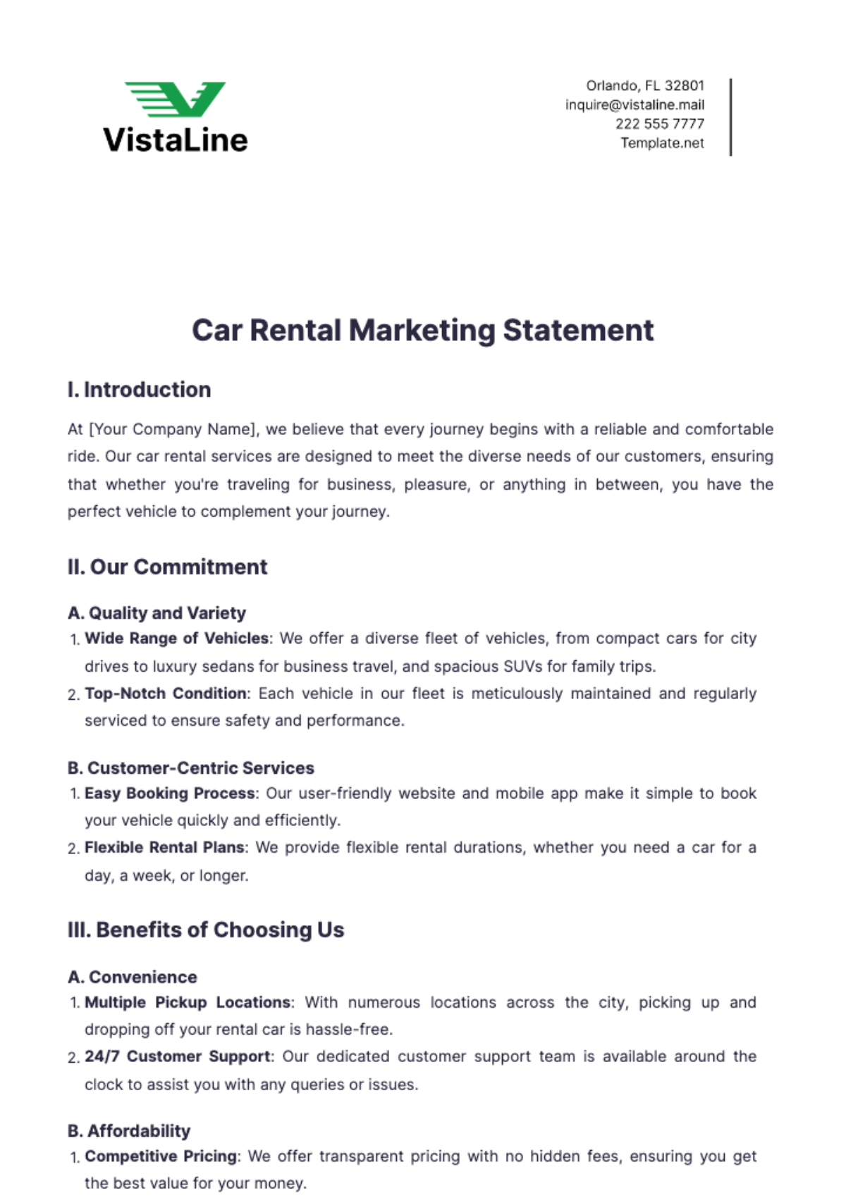 Car Rental Marketing Statement Template - Edit Online & Download