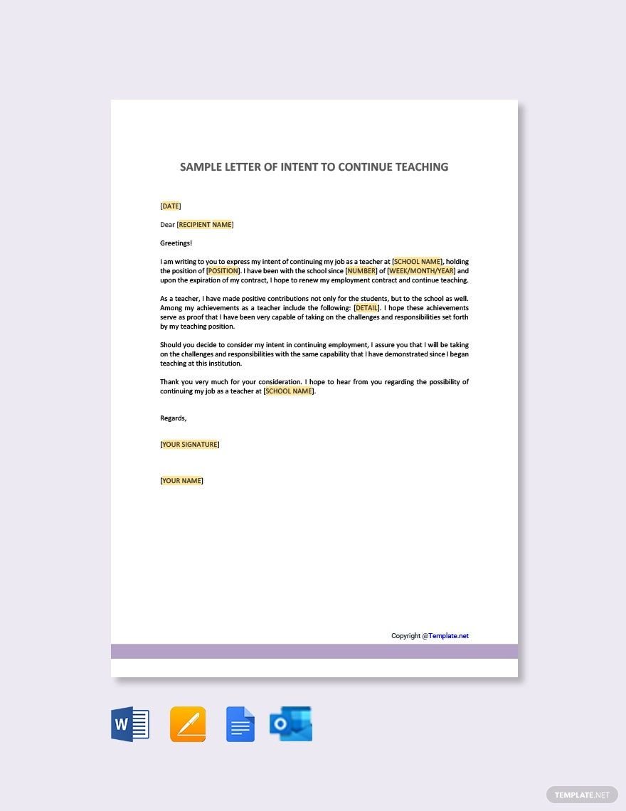 Sample Letter of Intent to Continue Teaching Template