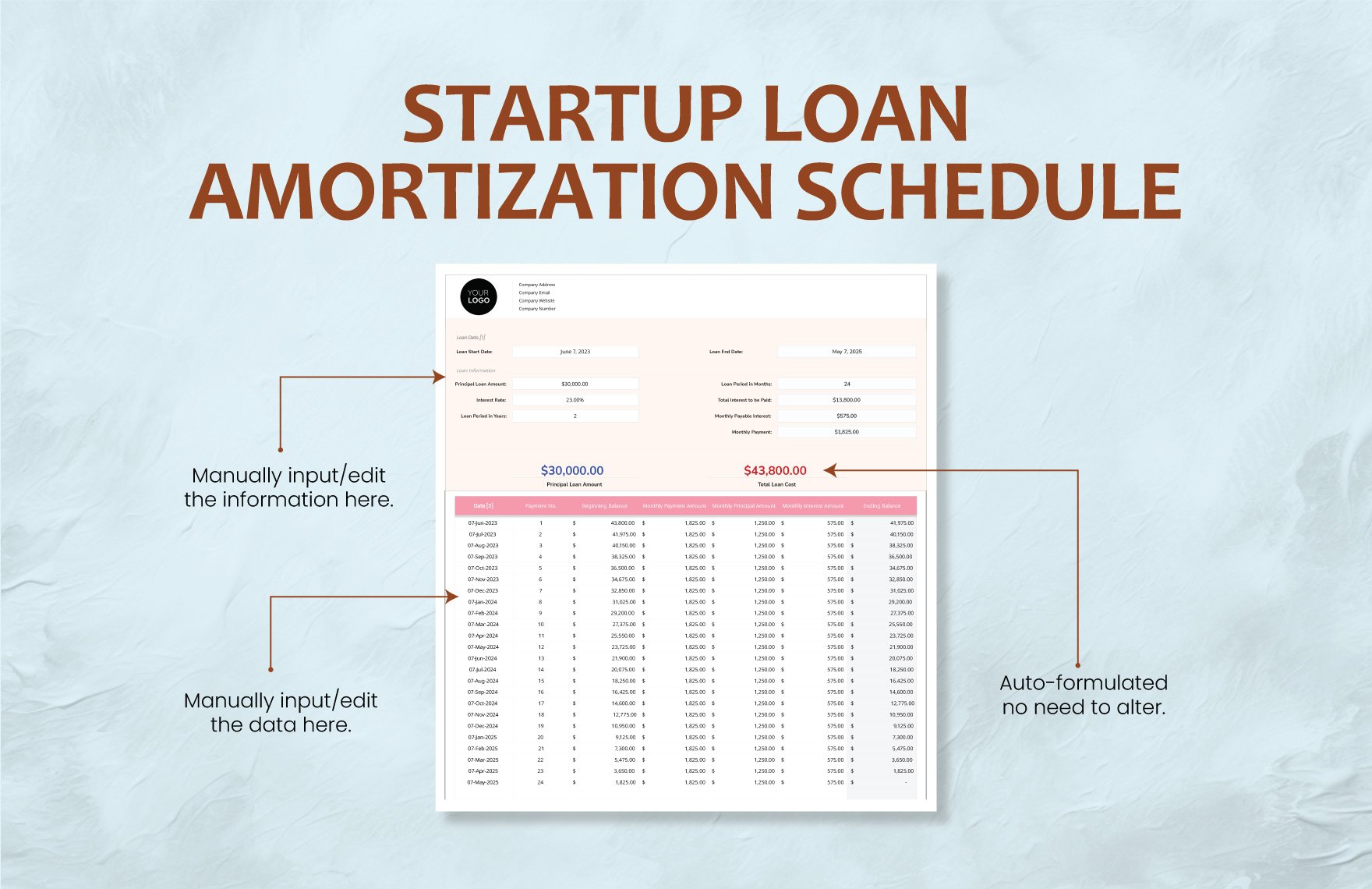 Startup Loan Amortization Schedule Template