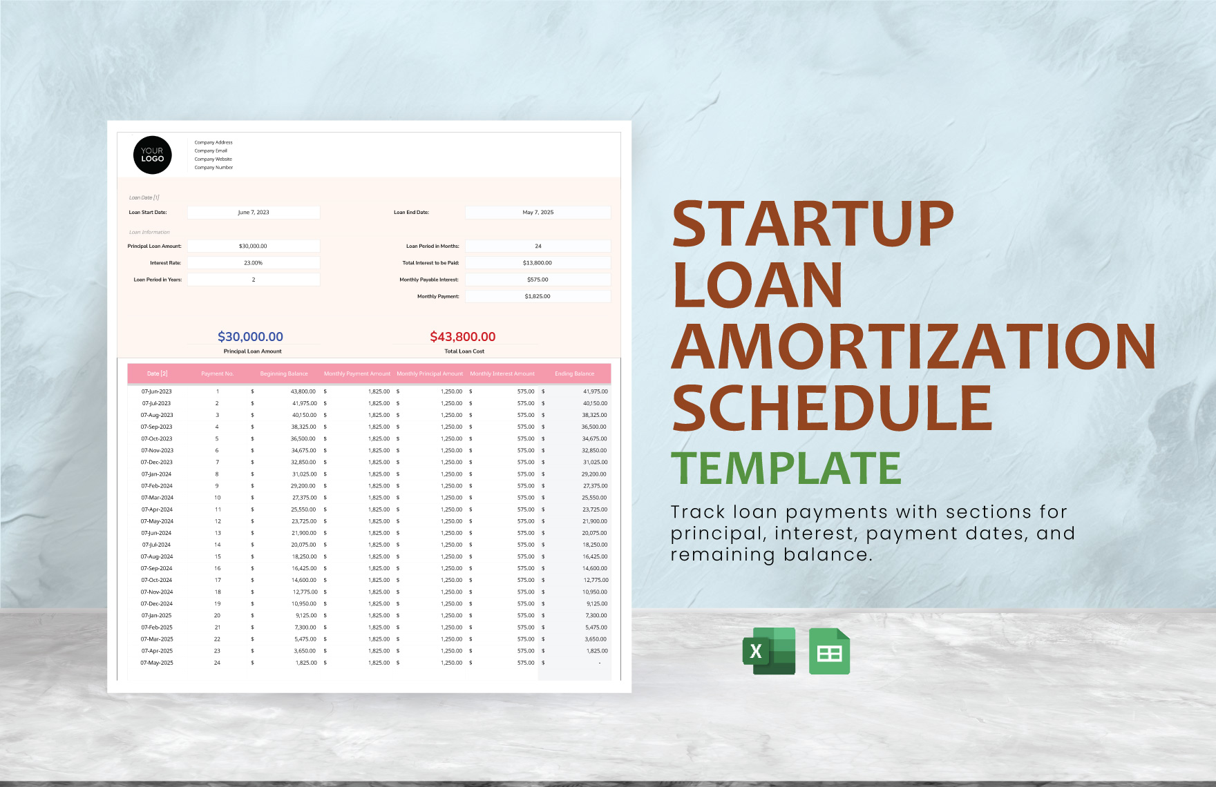 Startup Loan Amortization Schedule Template