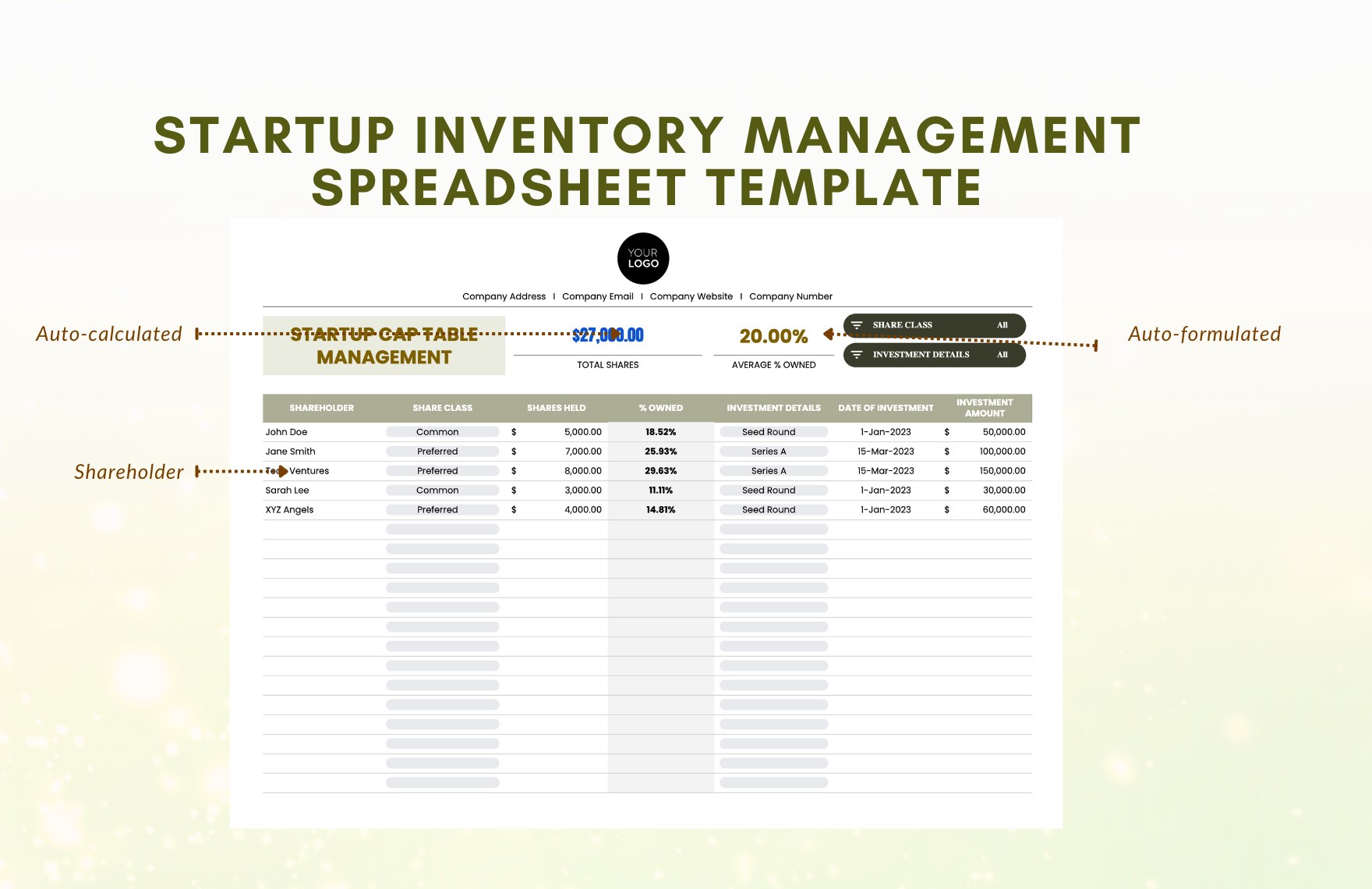 Startup Inventory Management Spreadsheet Template