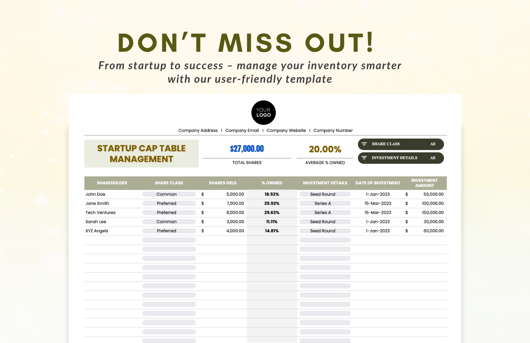 Startup Inventory Management Spreadsheet Template