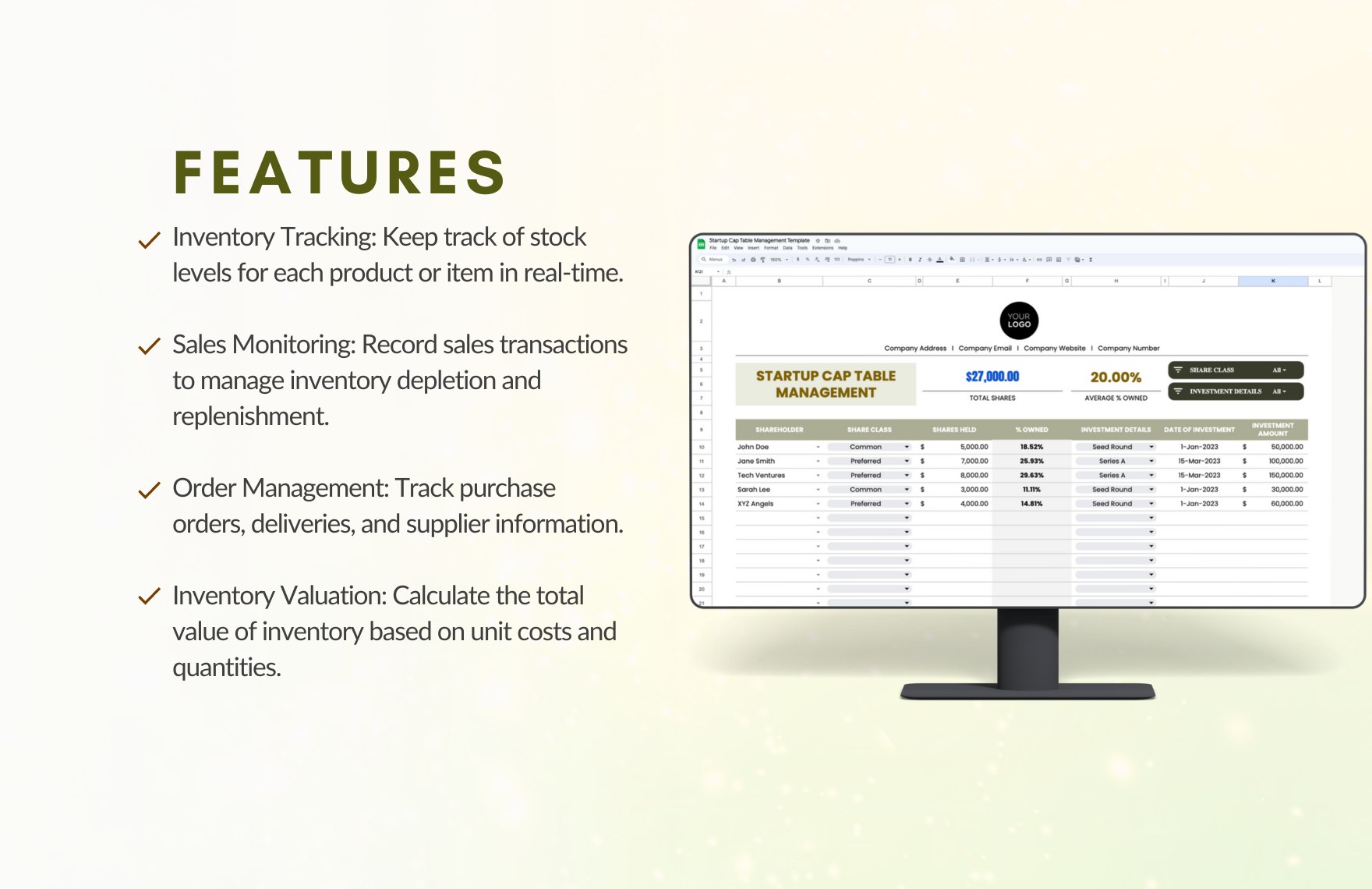 Startup Inventory Management Spreadsheet Template