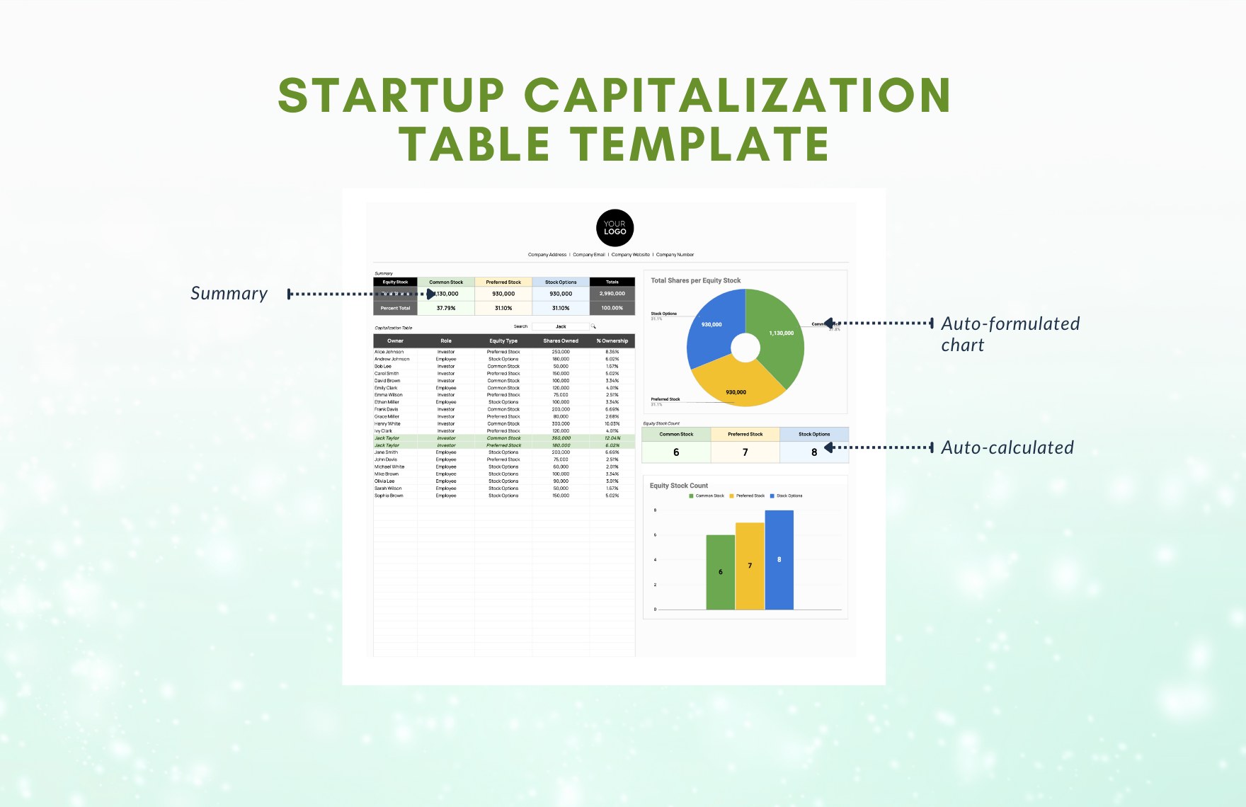 Startup Capitalization Table Template