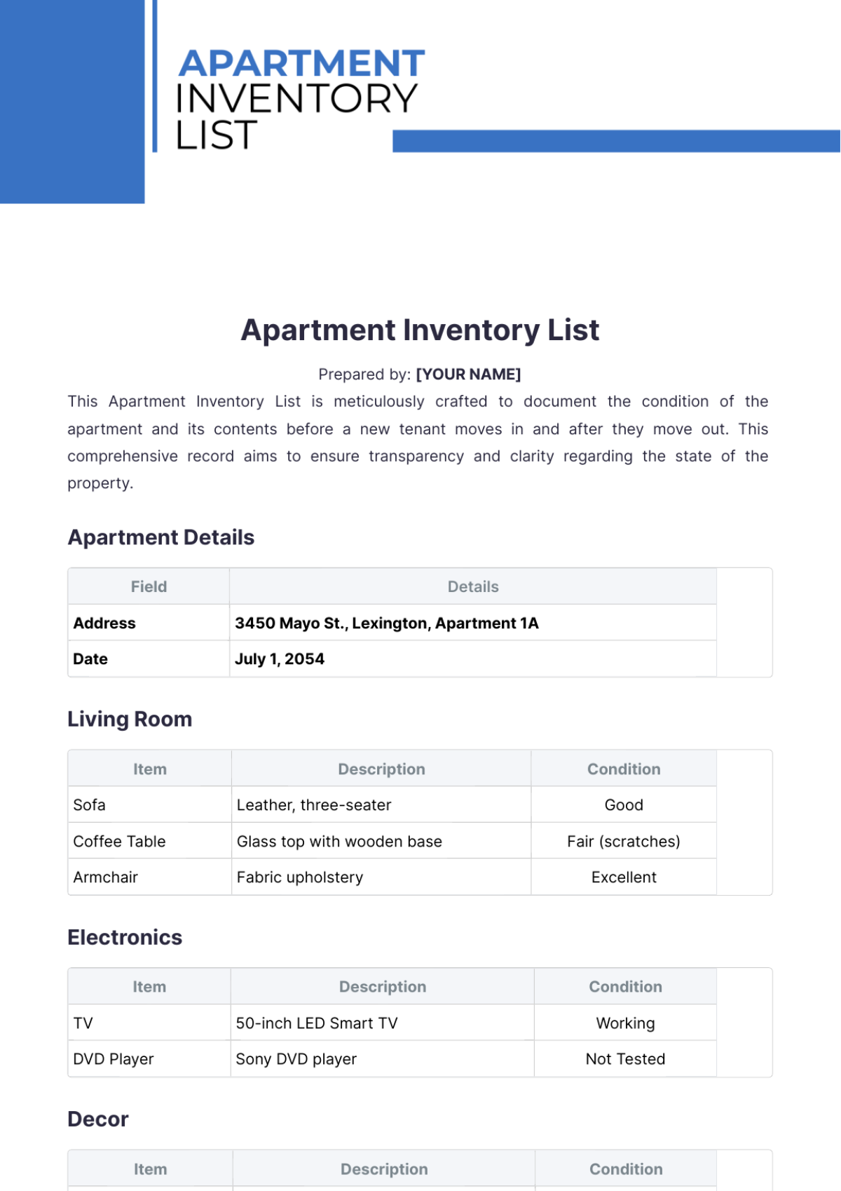 Apartment Inventory List Template - Edit Online & Download