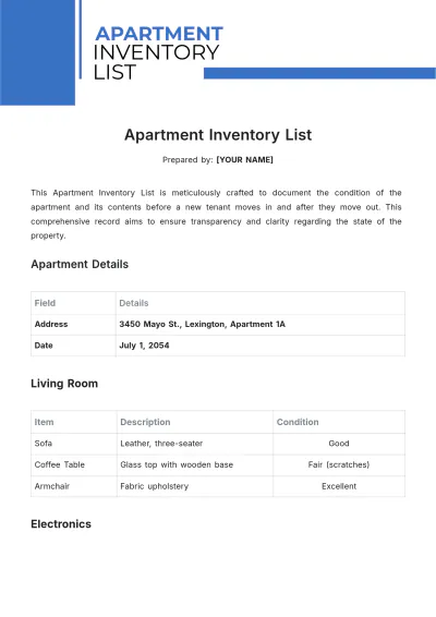 Free Apartment Inventory List Template to Edit Online